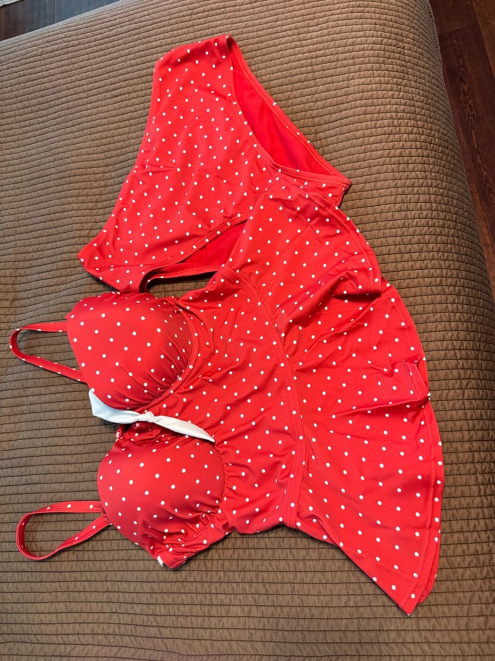 Unique Vintage Red Polka Dot Tankini Set with White Accent
